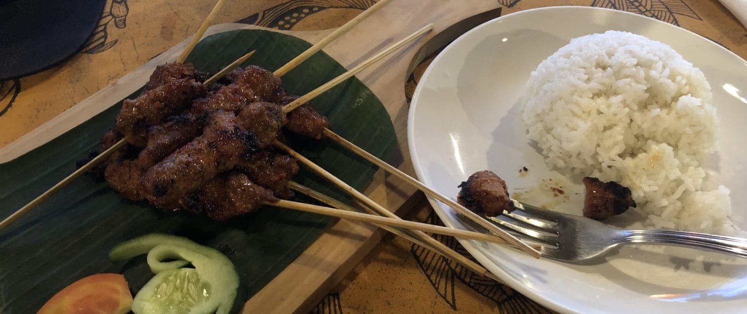 Met een zekerheid van 99% kan ik zeggen dat deze saté mijn eerste dagen op Bali danig verneukte.